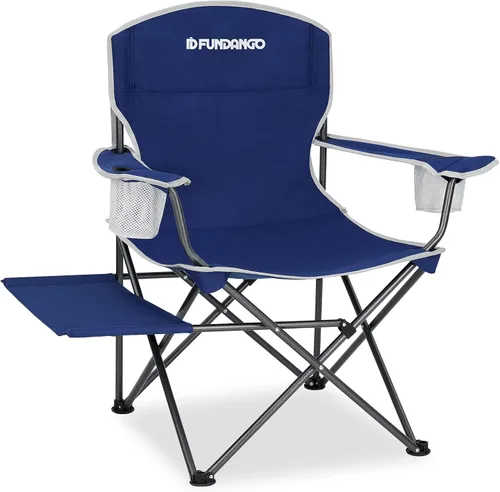 Miniatura 10 de FUNDANGO Silla de camping acolchada plegable, portátil con respaldo completo para exteriores, con soporte para tazas y mesa auxiliar, bolsillo