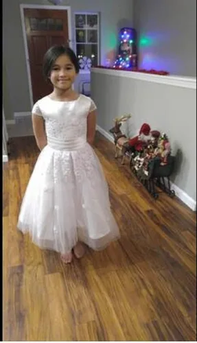 Miniatura 3 de Vestidos de niña de las flores de la boda de los niños apliques de tul con lazo