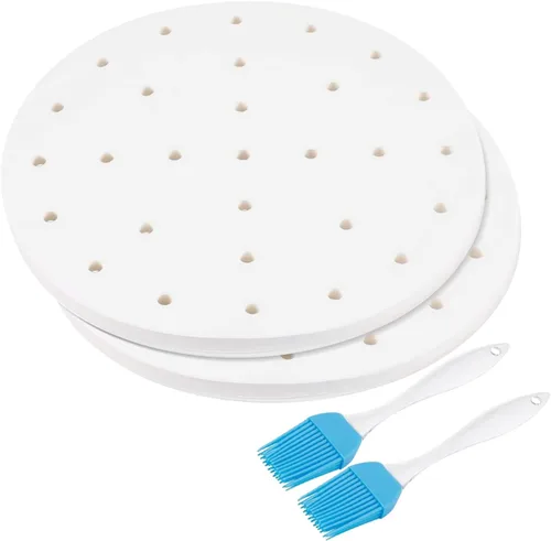 Miniatura 10 de Flexzion Papel pergamino perforado de 7.5 pulgadas para forros de freidora de aire, redondo, sin blanquear, 100 hojas de 3.5 y 3.7 cuartos de galón