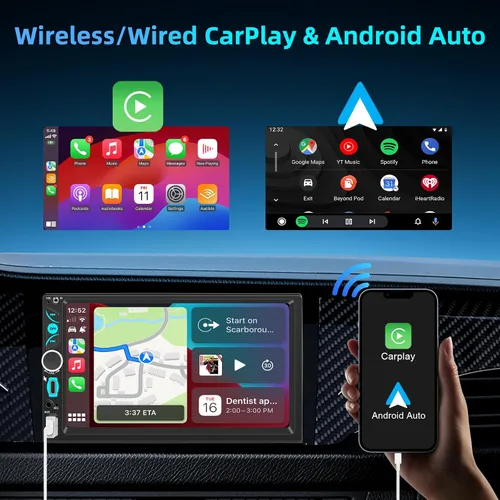 Miniatura 2 de 7 "con cable doble DIN coche estéreo Carplay Radio pantalla para receptores de audio de coche, Bluetooth Car Play Android Auto Touchscreen, FM