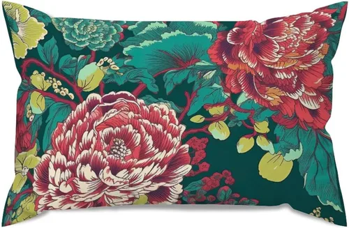 Miniatura 39 de ArogGeld Funda de almohada blanca con flores chinoiserie, funda de almohada para sofá, diseño floral verde y blanco, funda de almohada de lino A-12