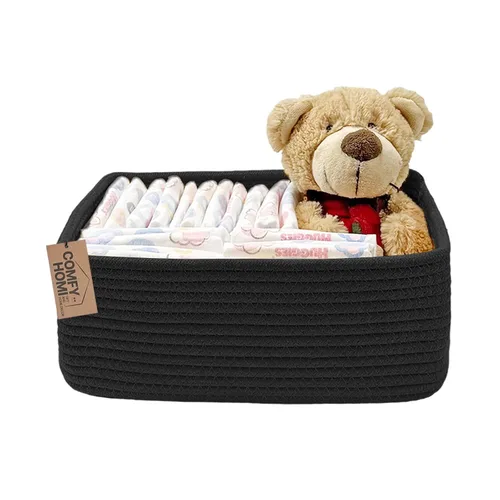 Miniatura 14 de COMFY-HOMI Cesta tejida de cuerda de algodón con asas para estantes, juguetes, libros, cestas de almacenamiento de tela para organizar, organizador