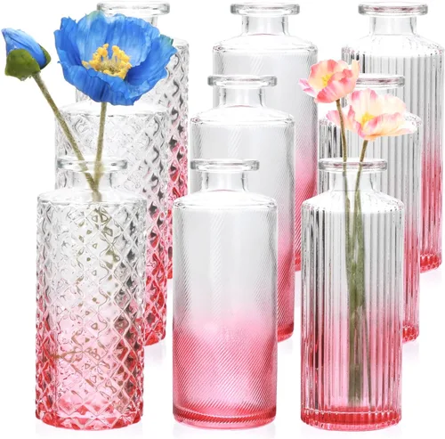 Miniatura 8 de Juego de jarrones de flores negros, jarrón de cristal a granel juego de 8, mini jarrones de sabor artístico y cultural para decoración de oficina