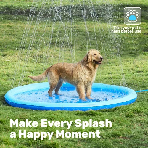 Miniatura 7 de SLOOSH Tapete antideslizante de 60 pulgadas para salpicaduras, juguetes de agua para exteriores, tapete de juego para niños y perros, regadera Azul