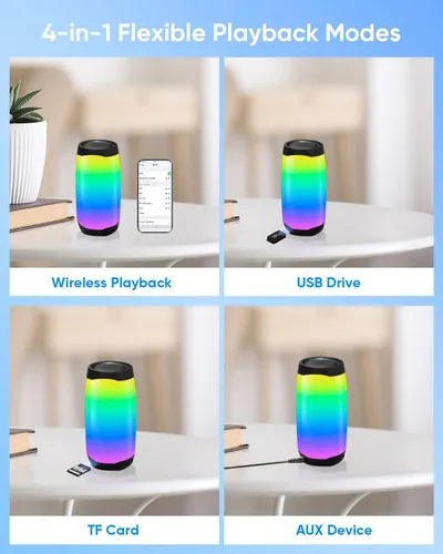Miniatura 2 de Altavoz Bluetooth portátil con luces LED que cambian de color, función TWS, soporte de tarjeta TF/USB/AUX, sonido estéreo HD, altavoz de Navidad