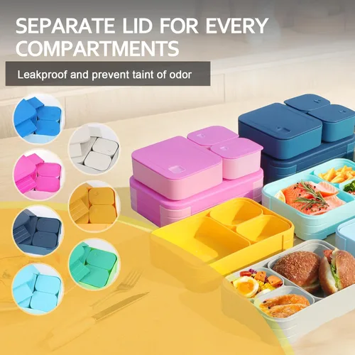 Miniatura 2 de Lonchera para niños, sin BPA, caja Bento de 3 compartimentos a prueba de fugas para mochilas, apta para microondas y lavavajillas, contenedor