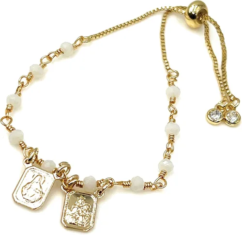Miniatura 6 de Pulsera escapular católica con cuentas de cristal blanco ajustable M Cristal Chapado en oro