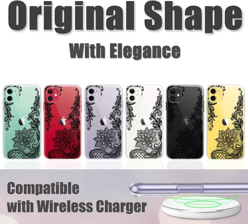 Miniatura 4 de Compatible con iPhone 11, funda transparente con flores florales a prueba de golpes, parte trasera dura, delgada, bonita funda transparente