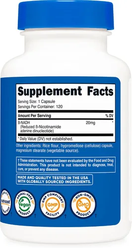 Miniatura 5 de Nutricost Suplemento NADH (20 mg) 120 cápsulas - Dinucleótido de adenina B-nicotinamida, vegano, sin gluten