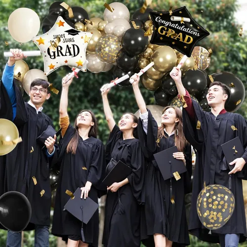 Miniatura 6 de Kit de arco de guirnalda de globos negro, blanco y dorado, arco de guirnalda de arena blanca perla metálica champán con globos de confeti