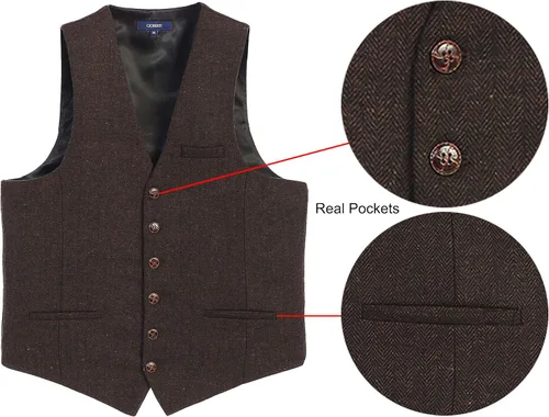 Miniatura 14 de Gioberti Chaleco de tweed formal de 6 botones para hombres