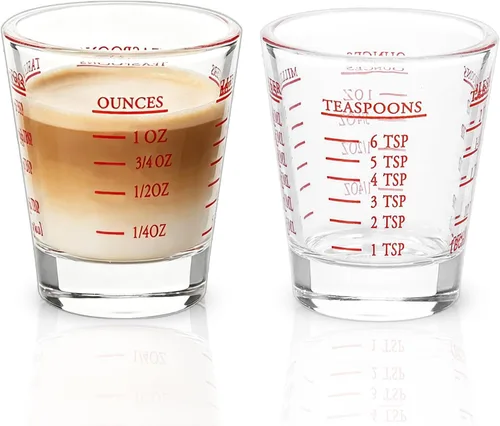BCnmviku -Vasos corto, taza medidora, taza de espresso, Líquido, vidrio pesado, vaso de vino 2 juegos de 26, para medición gradual 1 onza, 6 Rojo
