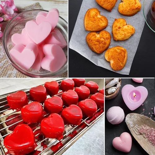 Miniatura 2 de Moldes de silicona con forma de corazón, 4 moldes de jabón en forma de corazón, moldes de chocolate para hacer jabón, dulces, pasteles, velas, Rosa-B