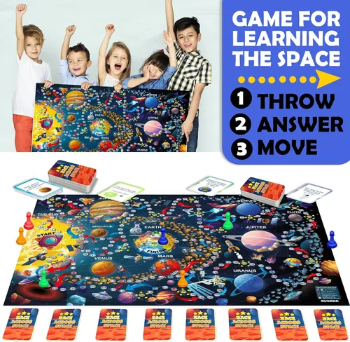 Miniatura 2 de QUOKKA Juego de Mesa Espacial para Niños de 8-12 años - Juego Familiar Educativo para Adolescentes y Adultos - 130 Tarjetas de Preguntas - Datos