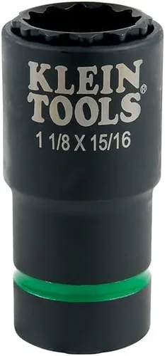 Klein Tools 66016 - Enchufe de impacto 2 en 1 con enchufes profundos de 12 puntos, resorte coaxial cargado en tamaños de 1-1/8 y 15/16 pulgadas