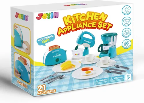Miniatura 7 de Joyin Juguetes de Cocina de Juego, Juguete de Accesorios de Cocina de Comida de Juguete para Niñas con Cafetera, Batidora, Tostadora con Luces y Azul