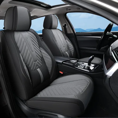 Miniatura 26 de Coverado Fundas de asiento de automóvil, juego completo de fundas de asiento de cuero sintético, fundas protectoras de asiento de lujo, ajuste Rojo