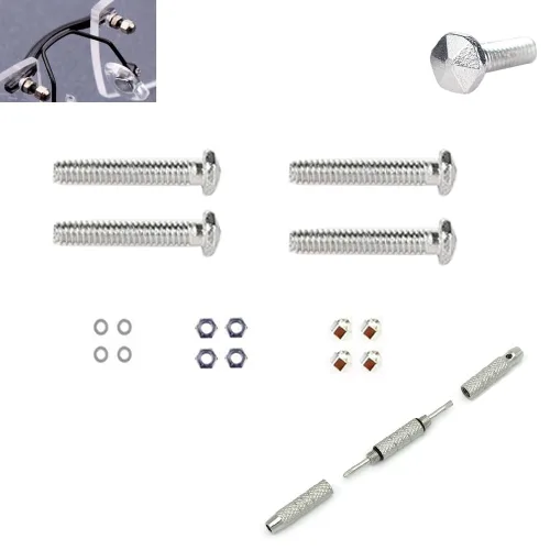 Gafas sin montura Cabeza de diamante Arandela de tornillo Tapa de tuerca Kits de reparación de gafas Accesorios y destornillador
