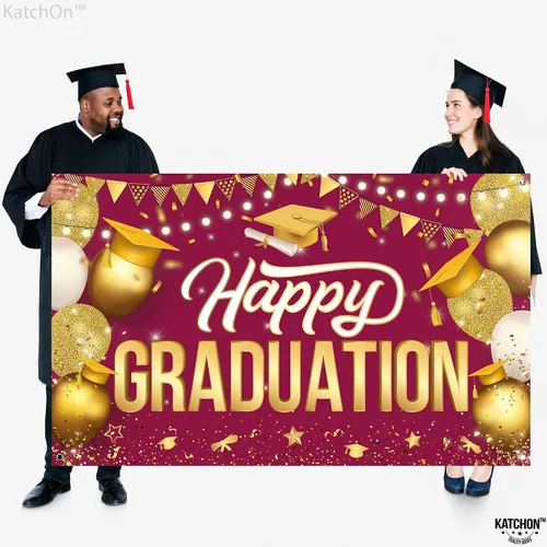 Miniatura 3 de KatchOn, Cartel de feliz graduación granate y dorado XL, 72 x 44 pulgadas Fondo de graduación 2025, decoraciones de graduación clase de 2025