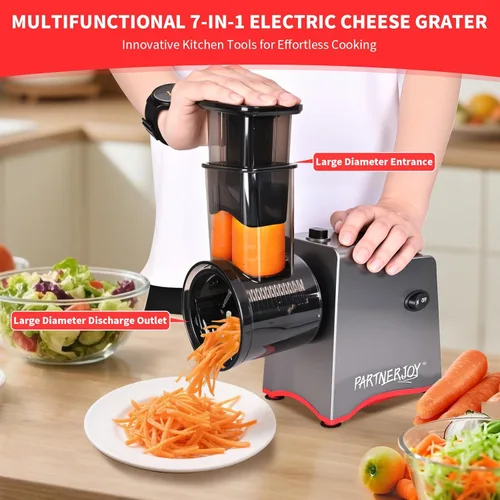 Miniatura 2 de Rallador Eléctrico de Queso, Rallador de Queso Eléctrico 7 en 1 para Queso en Bloque, Rebanadora Eléctrica de 250W, Rallador Eléctrico Automático
