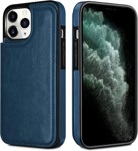 Miniatura 7 de HianDier Funda para iPhone 11 Pro con tarjetero para mujeres y hombres, funda protectora de piel sintética con función atril, cierre magnético, a