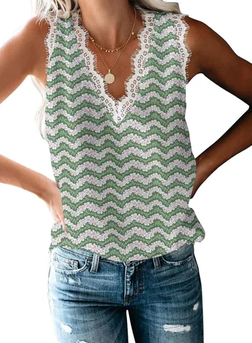 Miniatura 142 de VIISHOW - Camiseta sin mangas, sexy, con cuello en V y bordes de encaje para mujer, camisola de vestir, camisas de gasa, sin mangas, casuales
