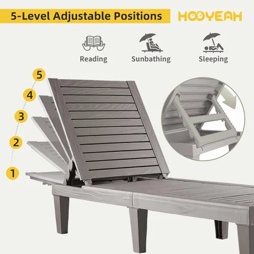 Miniatura 4 de HOOYEAH Tumbona para exteriores, 4 piezas, silla de piscina ajustable con respaldo de 5 posiciones, tumbonas impermeables, silla duradera para Gris