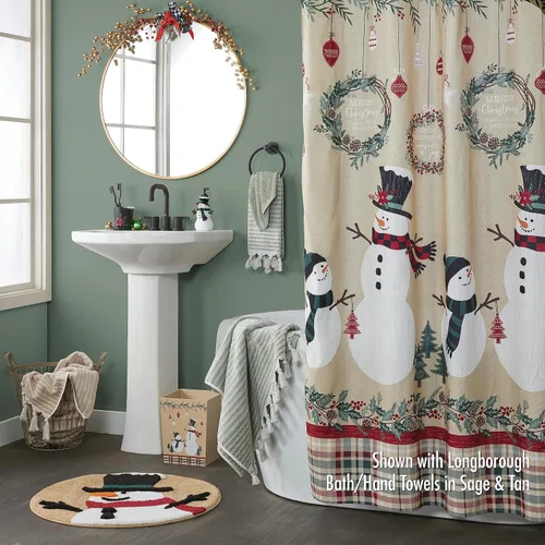 Miniatura 5 de SKL Home Cortina de ducha de Navidad/invierno de cuadros rústicos con muñeco de nieve, multicolor