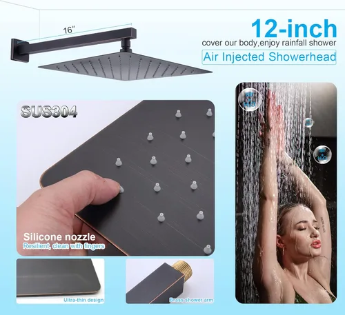 Miniatura 9 de Enga - Sistema de ducha con espray corporal, 12 pulgadas de sistema de cabezal de ducha de lluvia montado en la pared, sistema de chorros de ducha