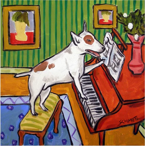 Bull Terrier Playing Piano Dog Art Tile Coaster Gift