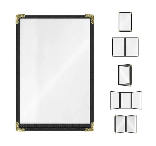 Miniatura 27 de Goodsmart - Fundas para menú de restaurante, paquete de 25 unidades, color negro, 2 vistas, soportes para menú de carga superior, cubiertas