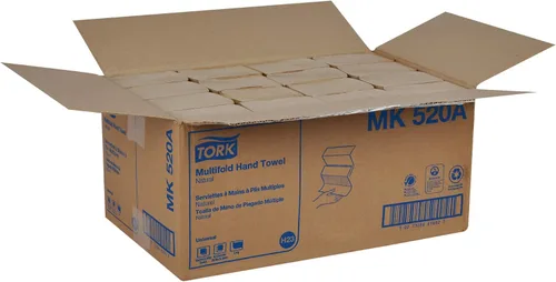 Miniatura 8 de Tork Toalla de mano multipliegue, natural, 100% reciclada, certificado FSC, compatible con dispensadores H2, 16 paquetes x 250 hojas (MK520A)