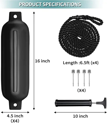 Miniatura 2 de Defensas de Barco Paquete de 4 4.5"/5.5"/6.5"/8.5" Defensas Marinas Inflables con Nervaduras con Líneas de Defensa 6.5ft Agujas y Bomba para Ojos