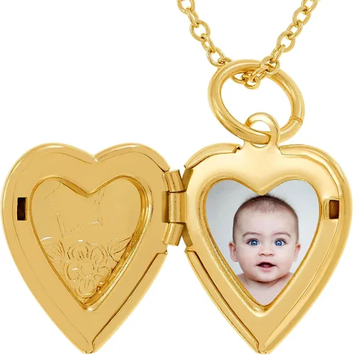 Miniatura 5 de LIFETIME JEWELRY Collar con medallón de corazón pequeño que sostiene fotos chapado en oro de 24 quilates