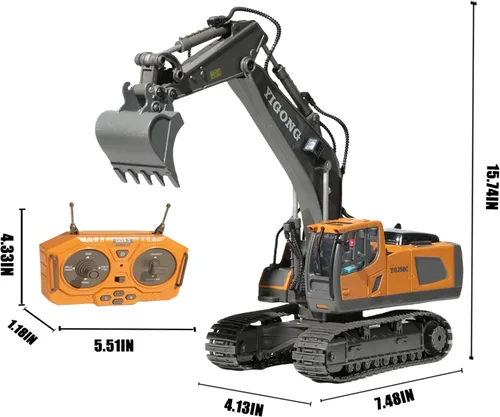 Miniatura 7 de Excavadora RC con luces y sonido, vehículos de construcción, juguetes de 11 canales, control remoto, equipo pesado, juguete para adultos, niños