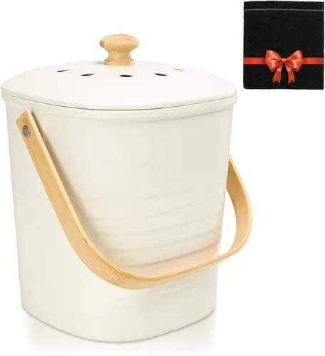 Miniatura 10 de Vipush Contenedor de compostaje para encimera de cocina compostador con tapa, contenedor pequeño de compost, incluye forro interior para cubo