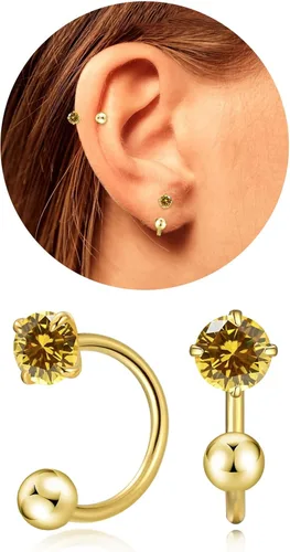 Miniatura 26 de Pequeños aretes de piedra natal natural de 0.118 pulgadas para mujeres, adolescentes y niñas, pequeños aretes de medio aro para cartílago