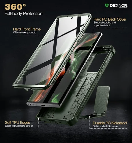 Miniatura 6 de Dexnor Funda para Samsung Galaxy Note 20 Ultra 5G, [Protector de pantalla y soporte integrados] Protección de grado militar resistente a prueba