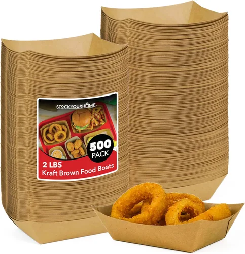 Miniatura 10 de Stock Your Home Paquete de 100 bandejas de papel kraft marrón de 1 libra, bandeja de concesión desechable, botes para servir aperitivos de fiesta