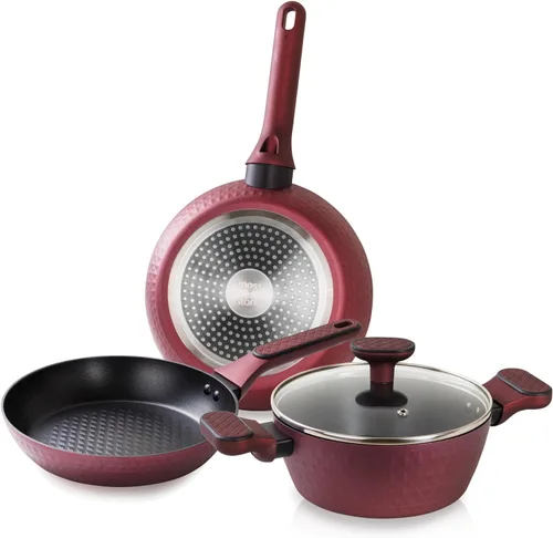 Moss & Stone Juego de utensilios de cocina antiadherentes de 4 piezas, juego de ollas y sartenes pequeñas antiadherentes con tapa de vidrio, 4