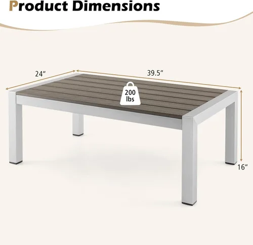 Miniatura 3 de Tangkula Mesa de centro de aluminio para exteriores, moderna mesa de cóctel rectangular con mesa de madera de plástico y marco de aluminio