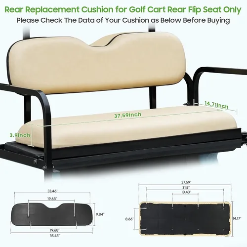 Miniatura 6 de 10L0L Cojines traseros universales de repuesto para EZGO Club Car Yamaha Golf Cart Cojín asiento trasero dedicado para asientos traseros abatibles