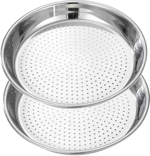 Placa de vapor, 2 unidades de red de vapor redonda de acero inoxidable de 12.6 pulgadas para cocinar al vapor de alimentos (plata, L)