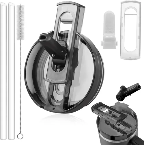 Miniatura 30 de 14 oz Tapa con popote abatible de repuesto para accesorios de vaso Stanley, 2 tapas antiderrames a prueba de derrames para vasos Stanley de 14 oz