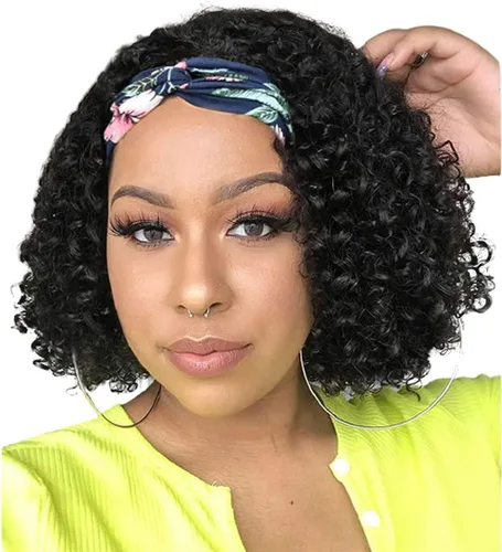 SENSAIRUITE Peluca de cabello humano con diadema de 8 pulgadas, pelucas de diadema de ondas profundas para mujeres negras, densidad del 180 %, sin