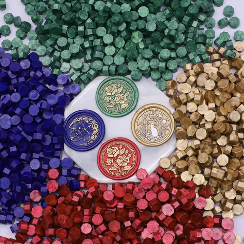 Miniatura 4 de SWANGSA Kit de cera de sellado, 1450 cuentas de cera de sellado, verde metálico, calentador de sello de cera, cuchara de cera, bolígrafo de sello