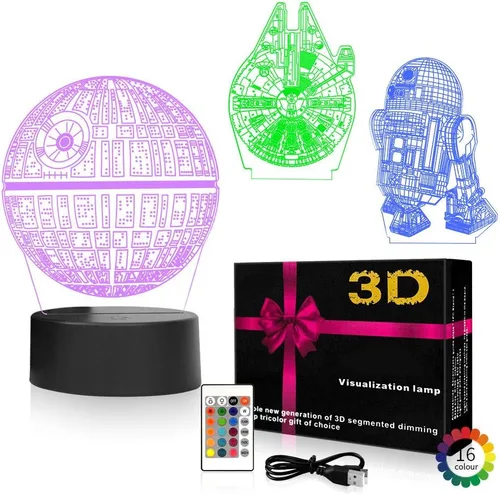 Luz nocturna LED de ilusión 3D, 16 colores de cambio gradual con interruptor táctil, lámpara de mesa USB para regalos de vacaciones o decoración del