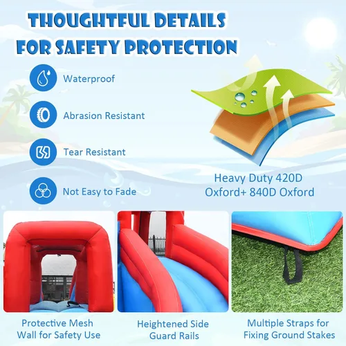 Miniatura 3 de BOUNTECH - Tobogán acuático inflable, parque acuático 7 en 1 para niños y adultos, diversión al aire libre con doble tobogán largo, soplador de 950