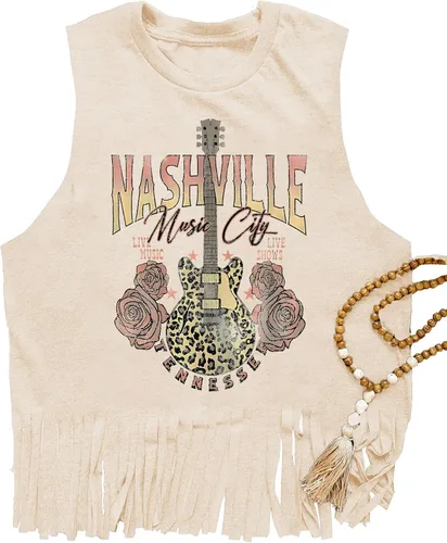 iliheyov Nashville - Camiseta sin mangas para mujer, diseño de festival de música country, estampado gráfico, sin mangas, Nash Music