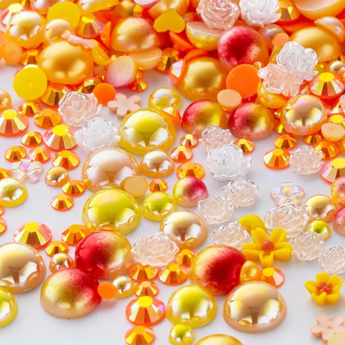 Miniatura 26 de 60g de Perlas Acuamarina Dorada con Diamantes de Imitación para Manualidades Tamaño Mixto 3mm-10mm Color AB Redondas Perlas Medias Planas Conjunto